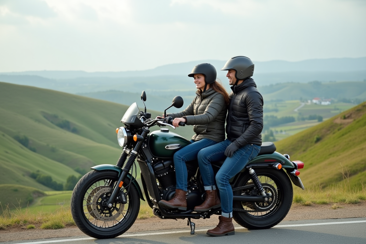 Deux amis sur une moto au sommet d