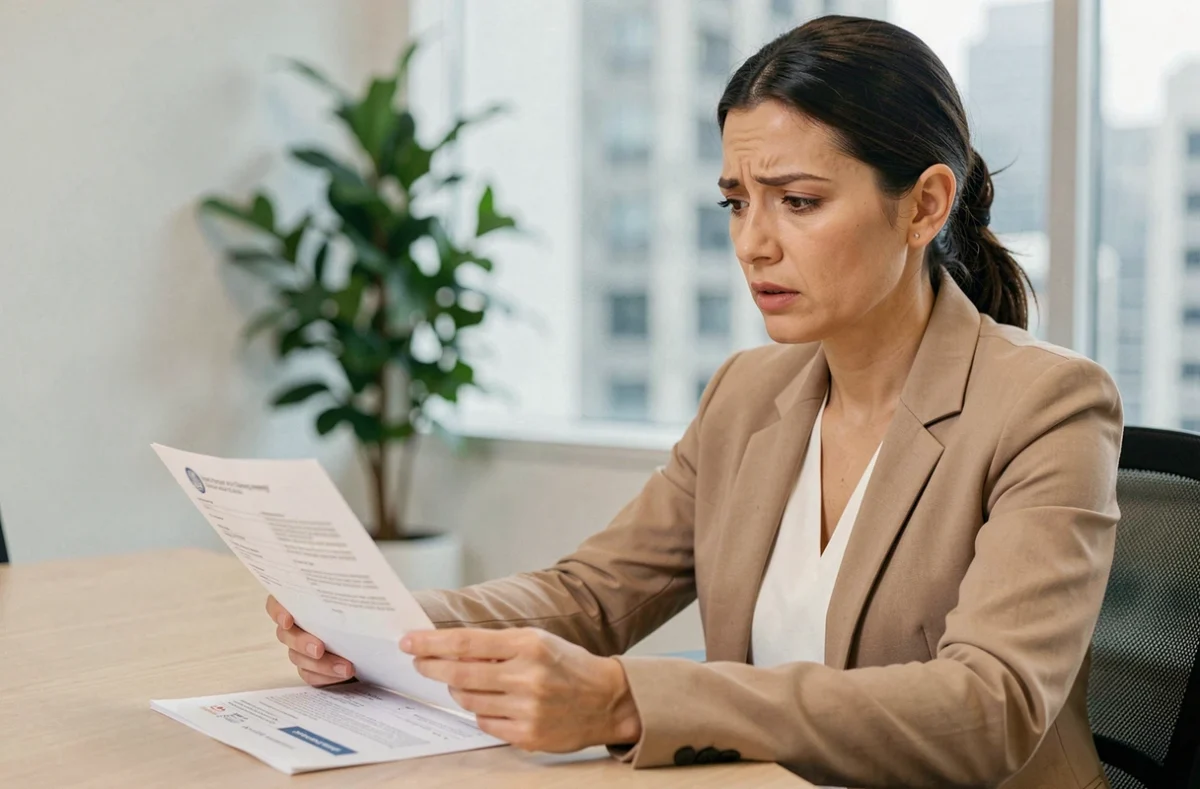 Cliente consultant un avocat pour un litige d'assurance auto et examinant son contrat