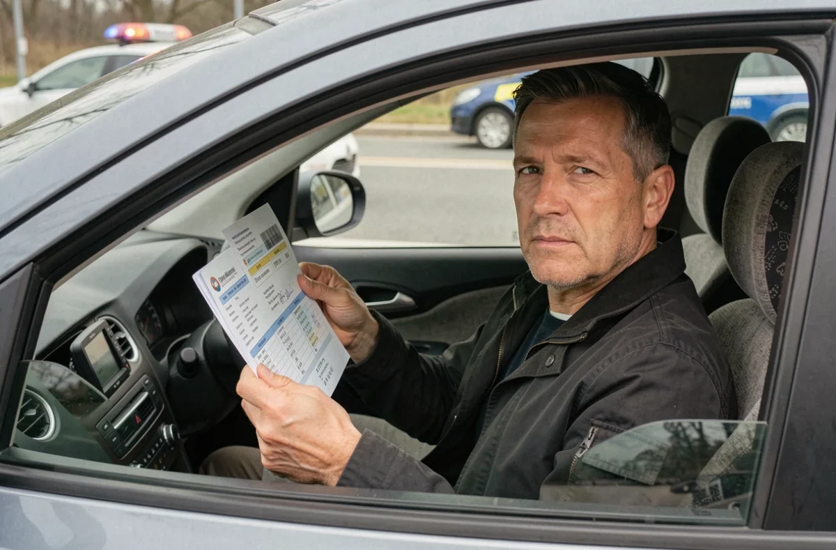 Conducteur présentant son attestation d'assurance et sa carte grise lors d'un contrôle routier