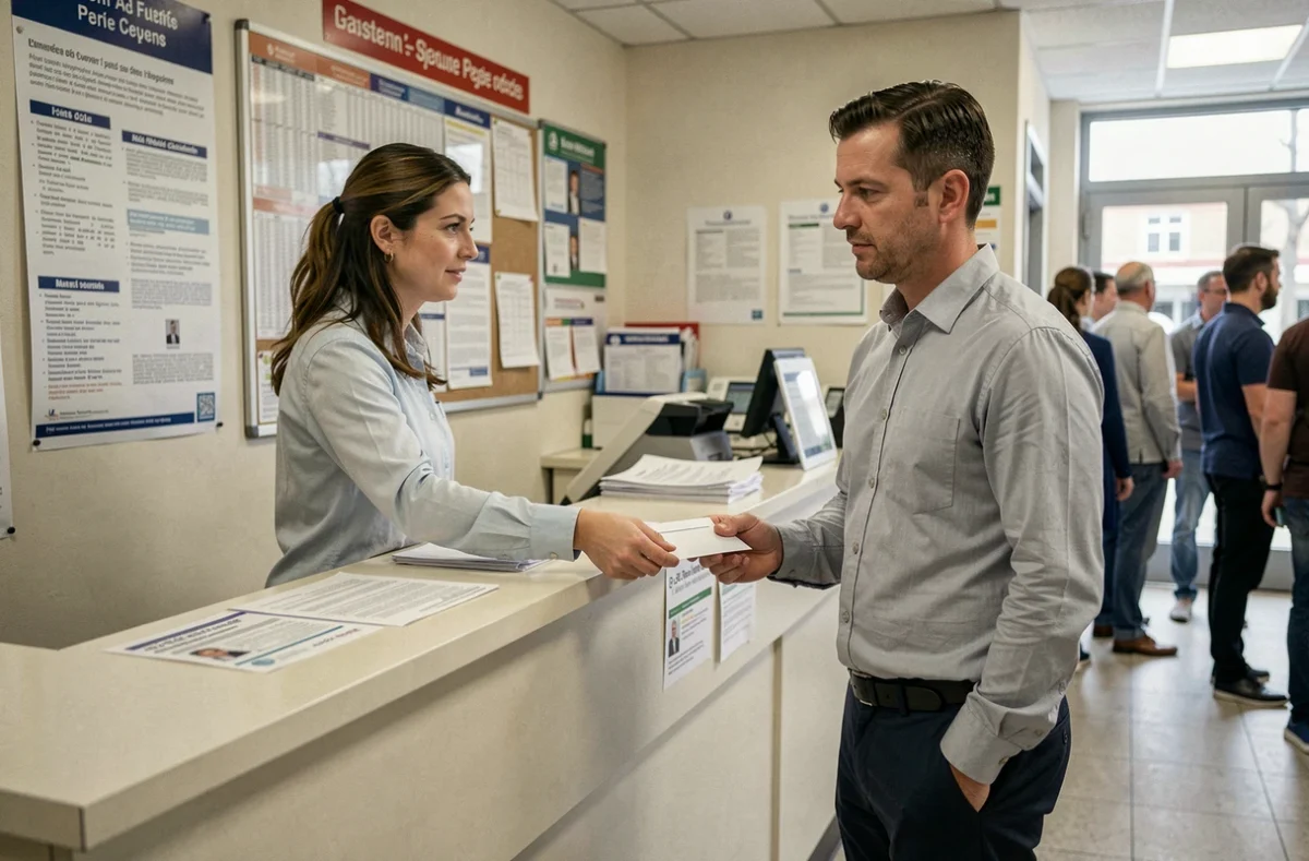 Homme envoyant une lettre de résiliation d'assurance auto en recommandé à la poste