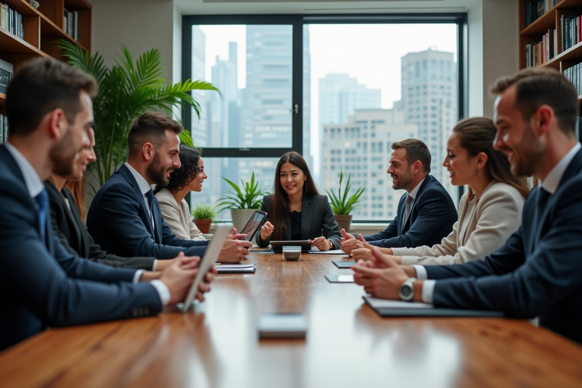 Groupe de professionnels en réunion dans un bureau moderne