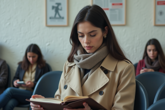 Jeune femme en attente dans une préfecture française