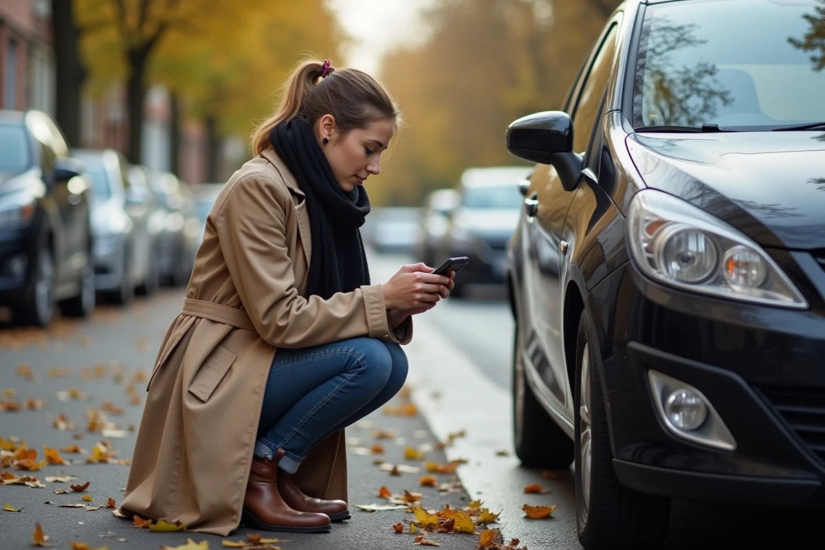 Jeune femme regardant son smartphone près d
