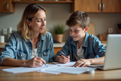 Mère et fille discutant à la cuisine chaleureuse