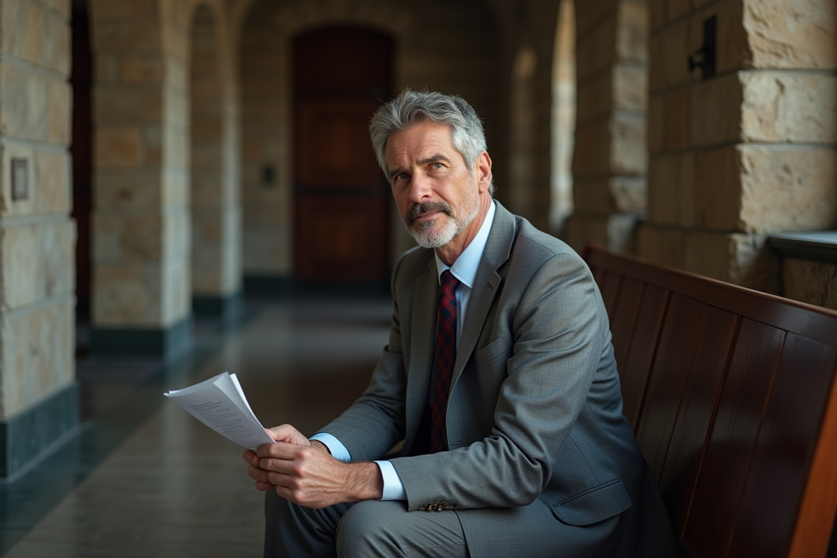Homme d'âge moyen dans un tribunal en attente