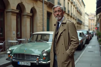 Homme d'âge moyen près d'une voiture ancienne à Paris