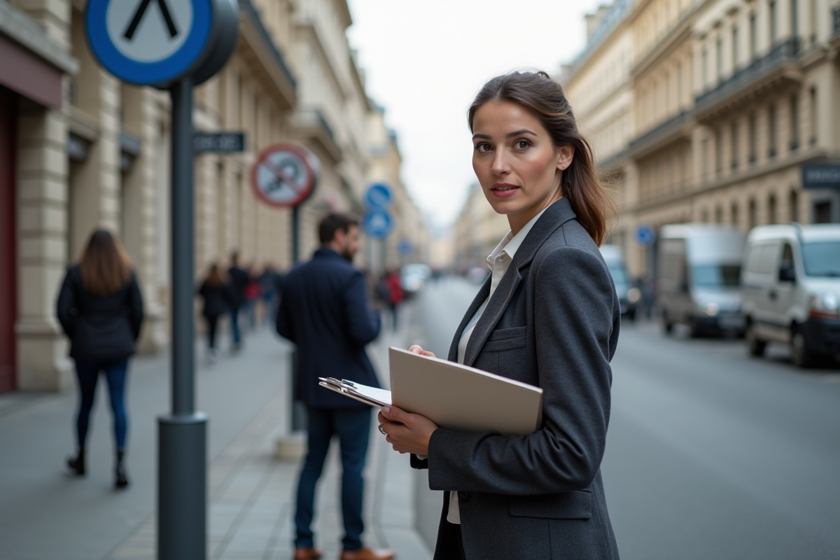 Ingénieure civile discute de signalisation avec un officiel