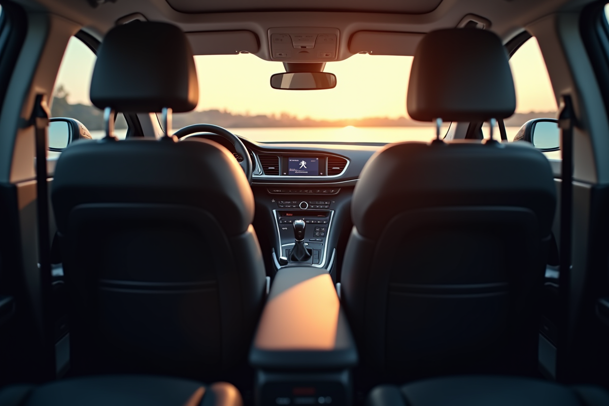 Intérieur spacieux de la Peugeot 508 SW vue de l'arrière