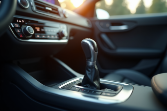 Intérieur moderne de voiture avec levier automatique brillant