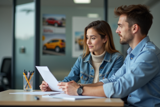Jeune femme en cours de conduite avec instructeur dans un bureau moderne