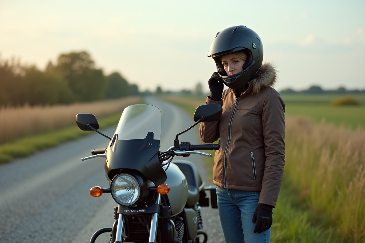 Jeune femme en équipement de protection retirant son casque à côté d