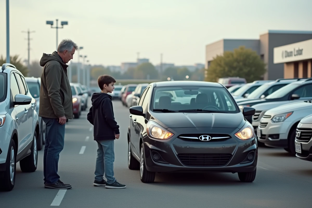Adolescent devant une voiture d