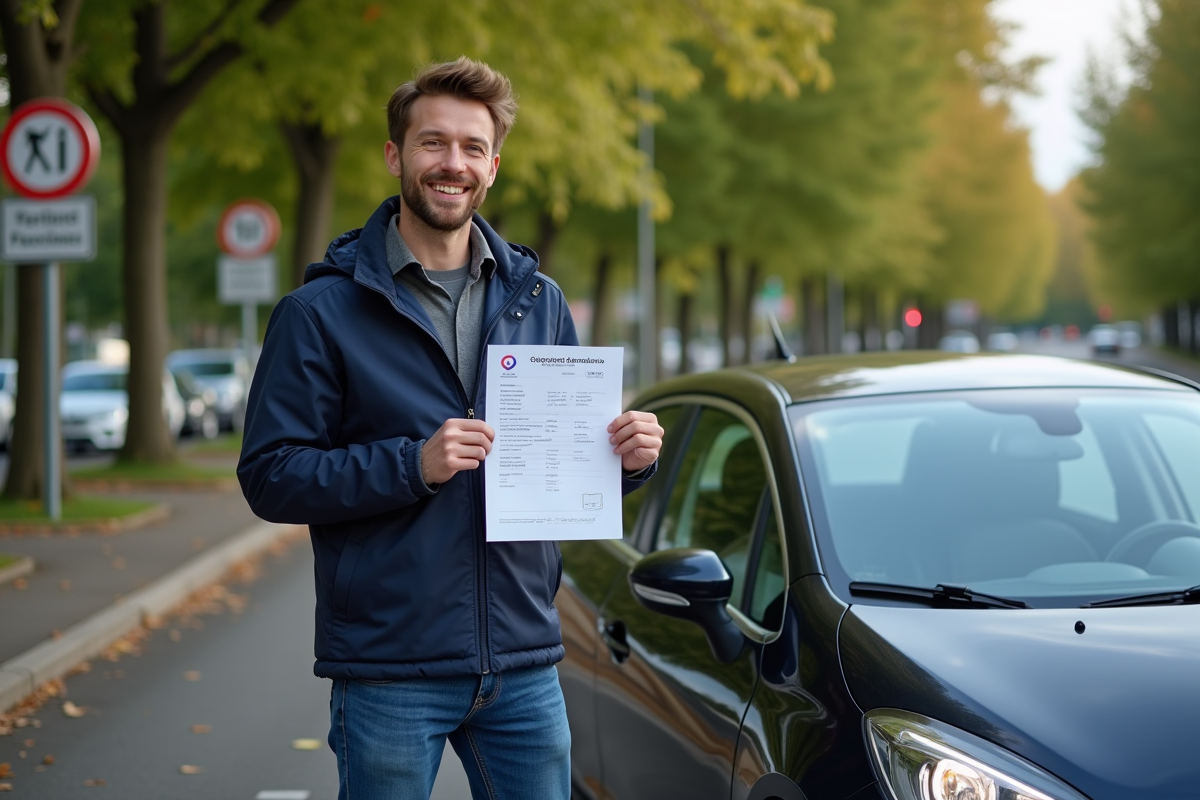 Jeune homme tenant certificat d