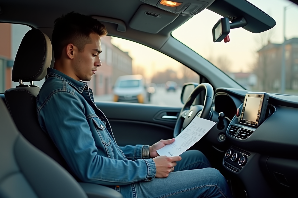 Jeune homme examinant des documents d