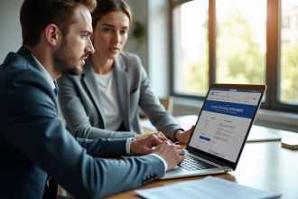Personne remplissant des formulaires en ligne avec un accompagnant
