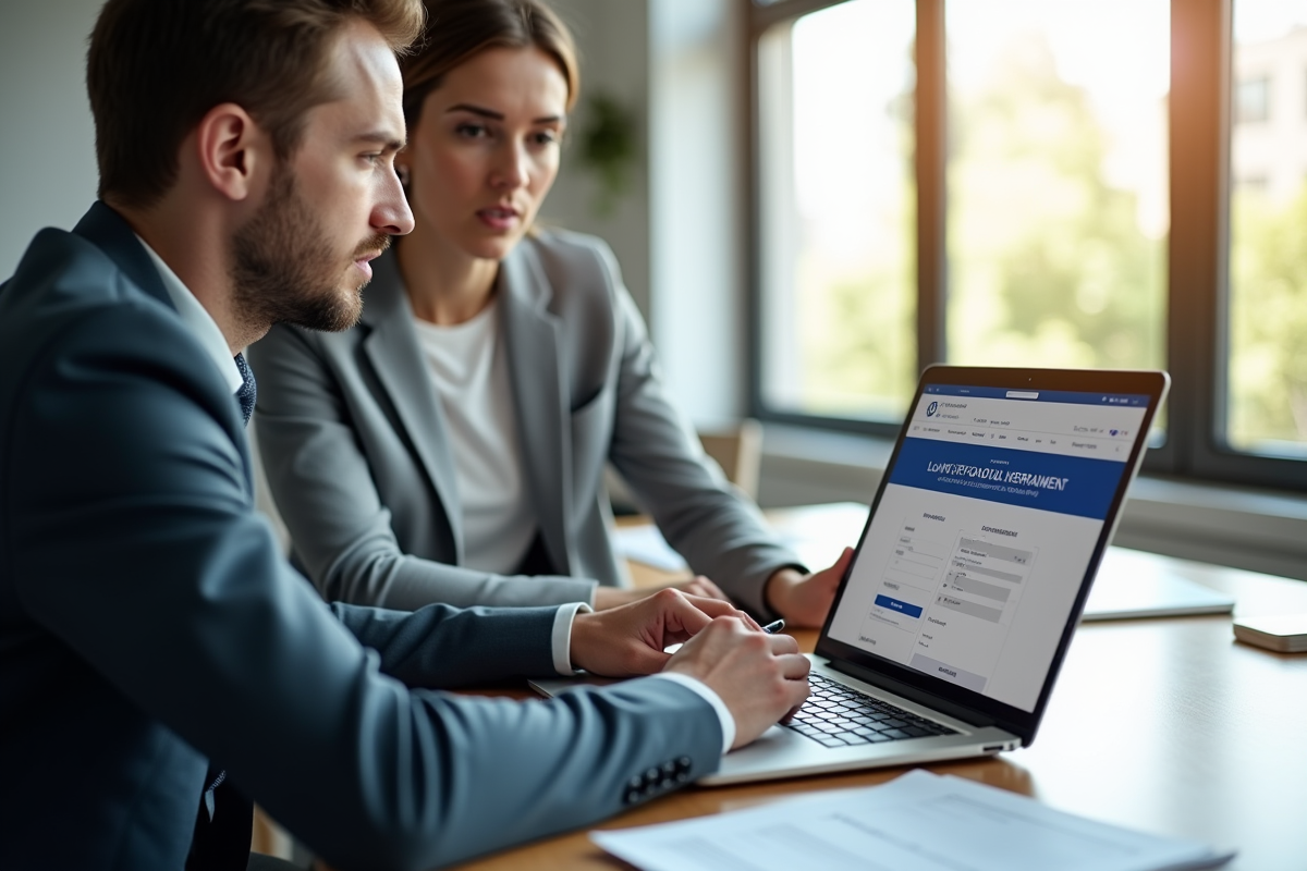 Personne remplissant des formulaires en ligne avec un accompagnant