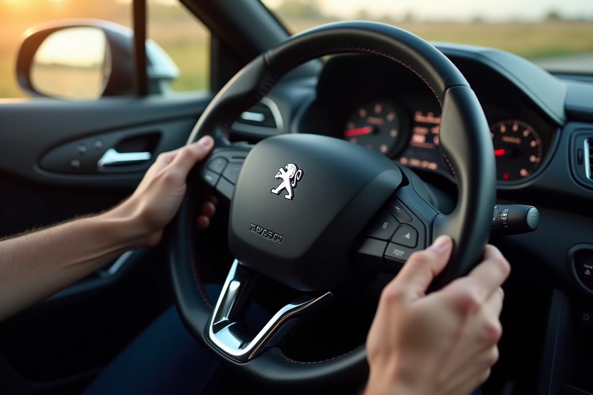 Détail du tableau de bord et volant de la Peugeot 308 GTI