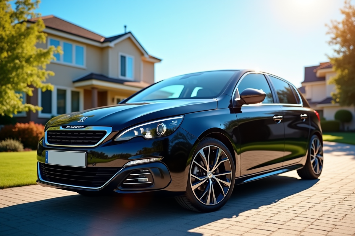 Peugeot 308 GTI brillante sur une allée ensoleillée