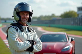 Pilote en combinaison sur circuit de course