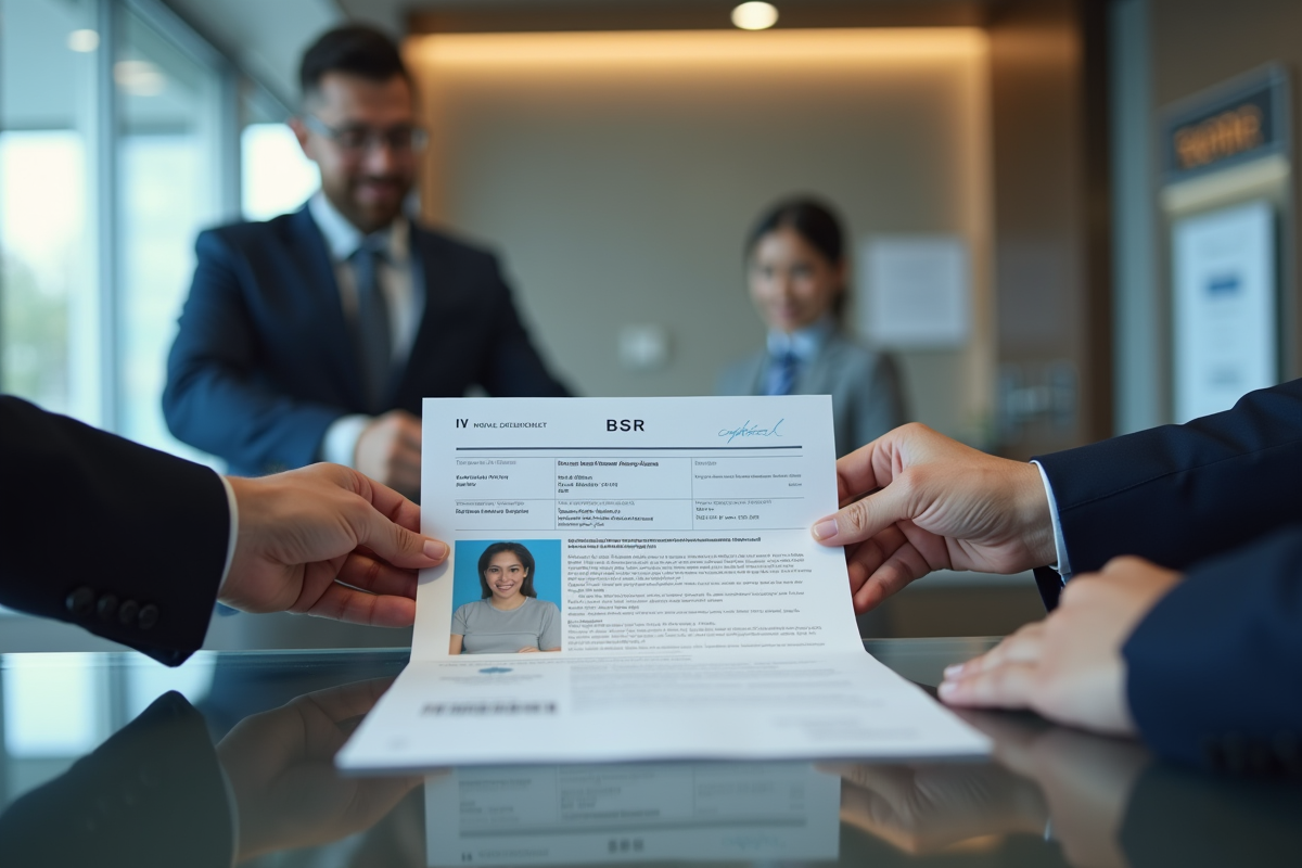 Mains présentant un certificat BSR et une carte d